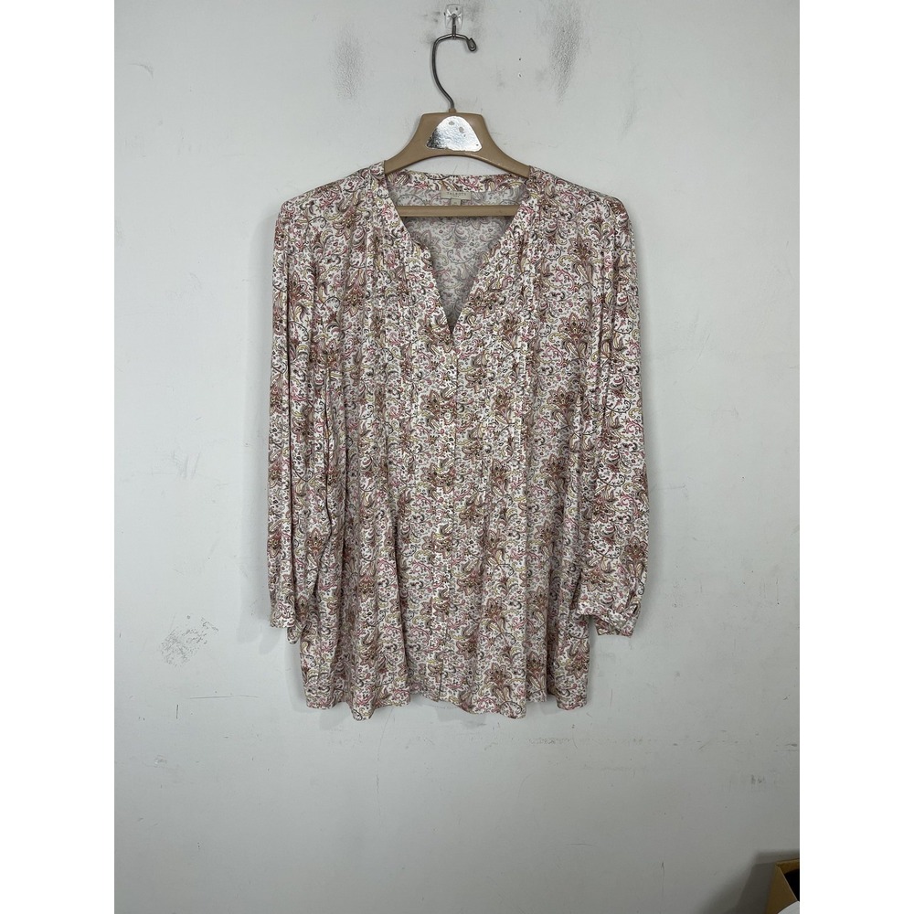 Talbots Women's XL 100% Rayon Long Sleeve V-Neck Pleated Paisley Tunic Top